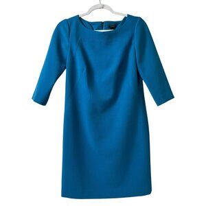 Ann Taylor Shift Dress Womens Size 2 Blue 3/4 Sleeve Zipper Office Career